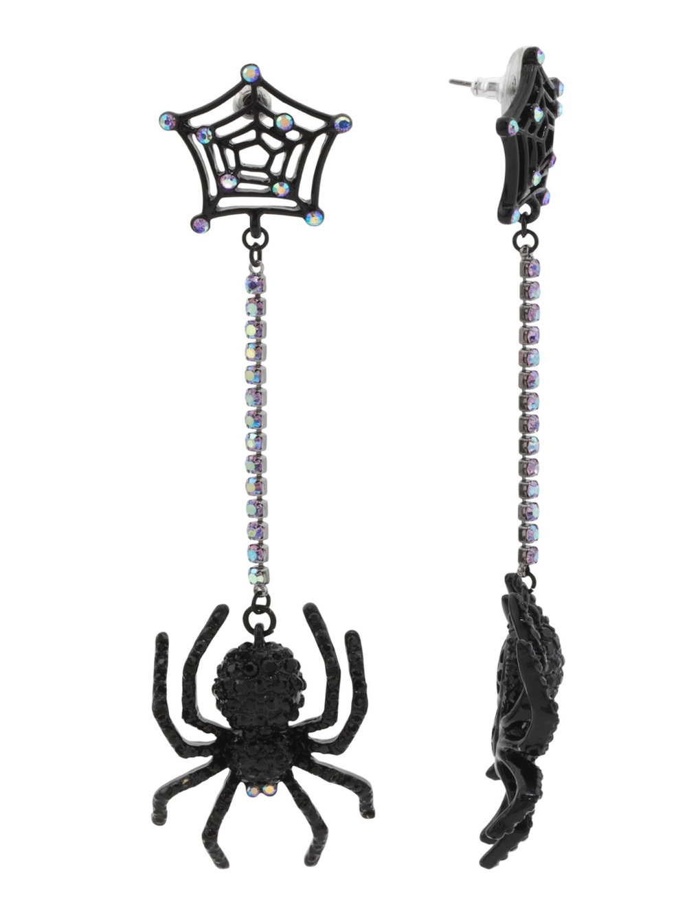 Betsey Johnson Black Spider Web Drop Earrings NWT